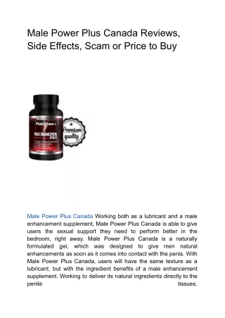 Male Power Plus Canada Reviews, Side Effects, Scam or Price to Buy