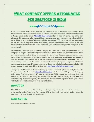 What Company Offers Affordable SEO Services in India