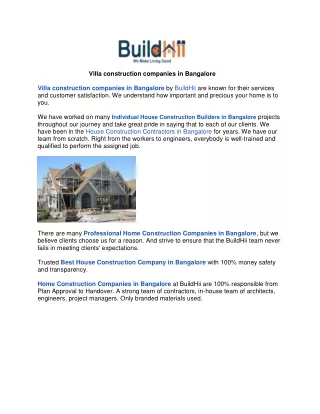 Villa construction companies in Bangalore