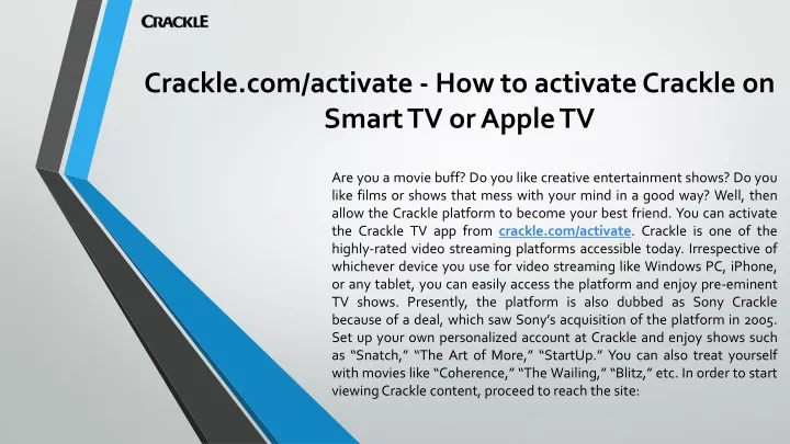 crackle com activate how to activate crackle on smart tv or apple tv