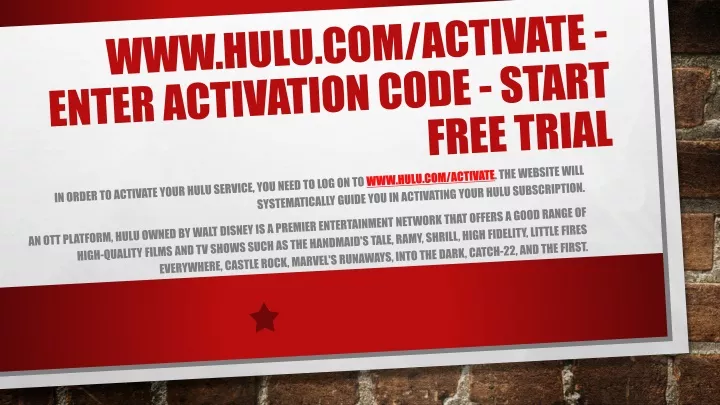 www hulu com activate enter activation code start free trial