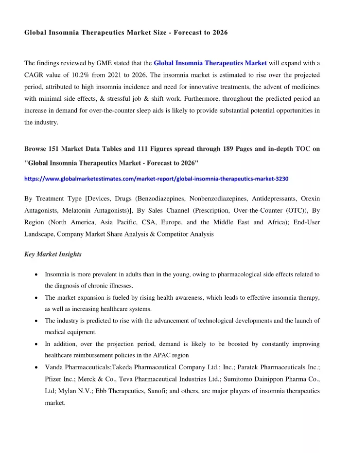 global insomnia therapeutics market size forecast