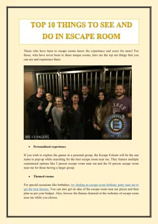 top 10 things to see and do in escape room