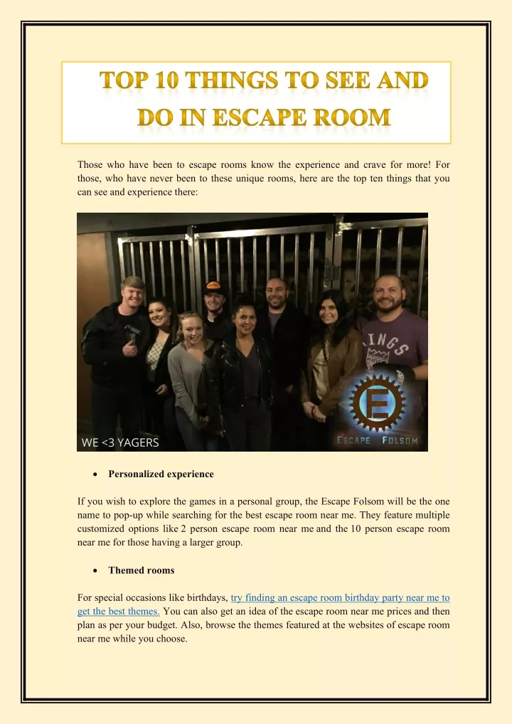 top 10 things to see and do in escape room