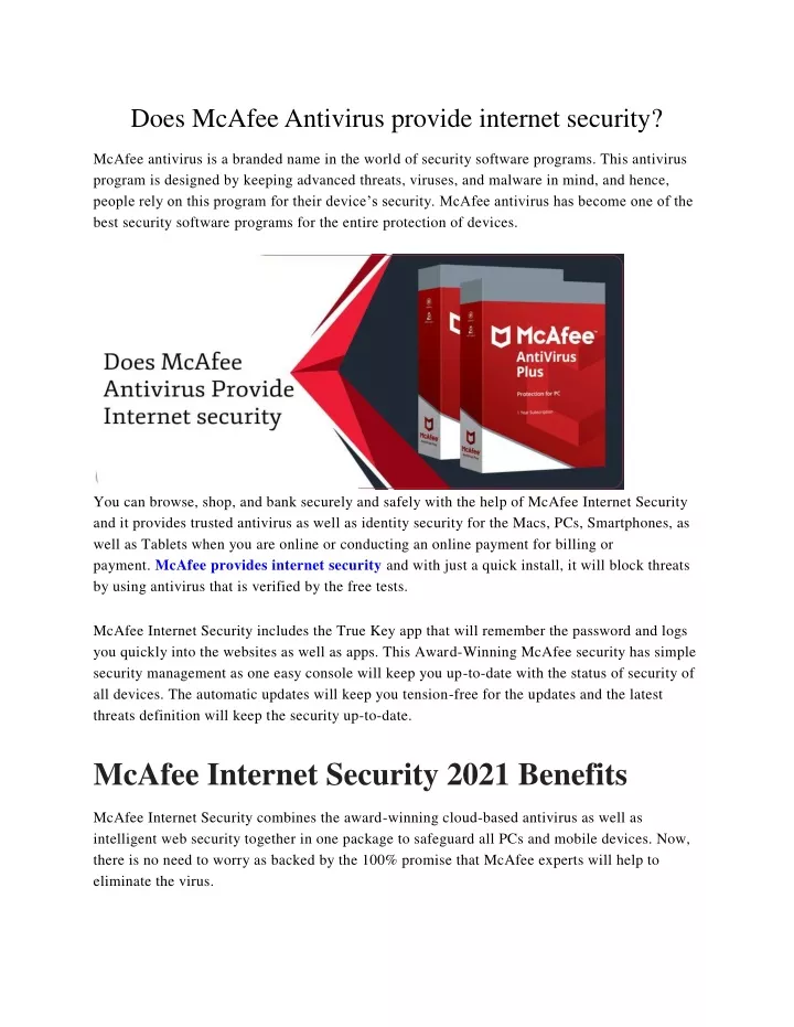 does mcafee antivirus provide internet security