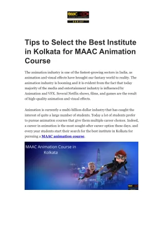 Tips to Select the Best Institute in Kolkata for MAAC Animation Course