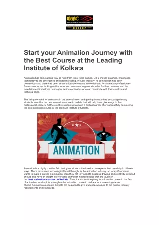 Start your Animation Journey with the Best Course at the Leading Institute of Ko