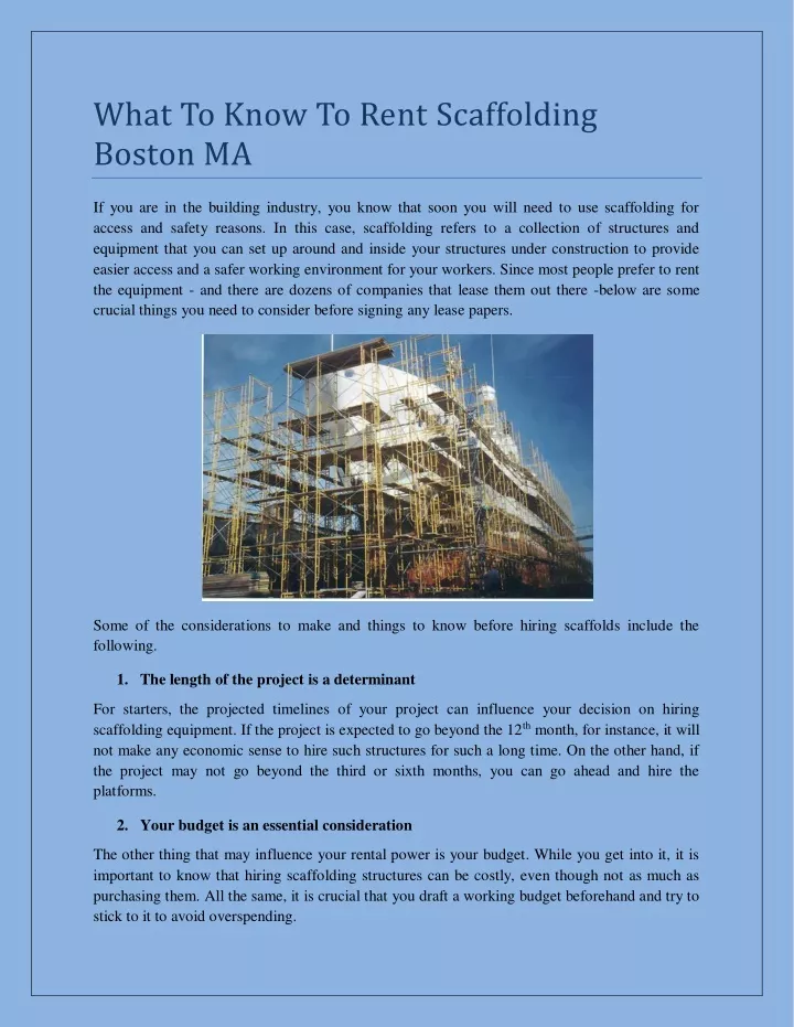 what to know to rent scaffolding boston ma