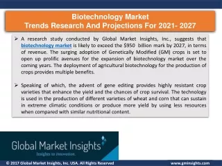 Biotechnology market growth drivers in 2021 & Challenges by 2027
