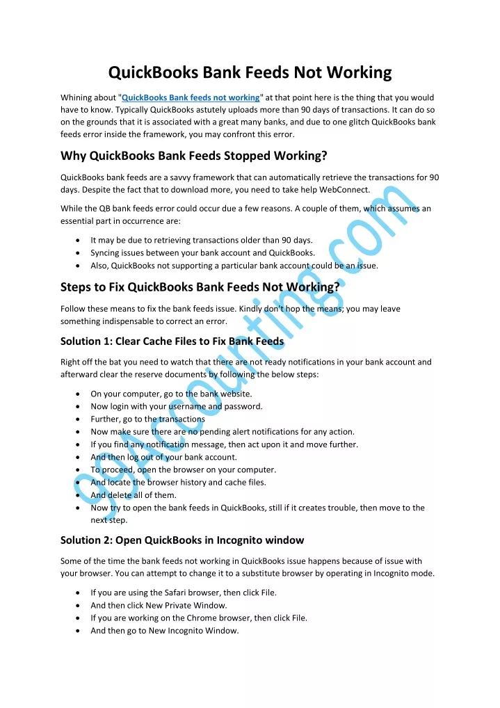 PPT QuickBooks Bank Feeds Not Working PowerPoint Presentation, free