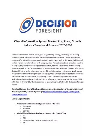 Clinical Inforamtion System Market Size Key Trends Challenges, Top Key Players and Forecast to 2030
