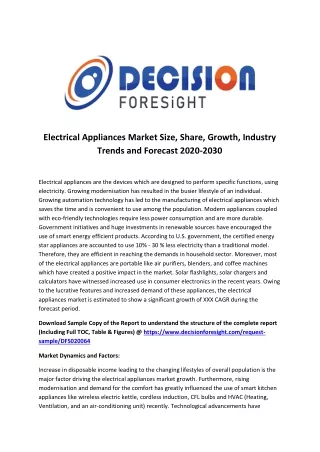 Electrical Appliances Market In-Depth Analysis Of Competitive Landscape Executive Summary Development Factors 2030