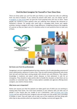 Find the Best Caregiver for Yourself or Your Close Ones