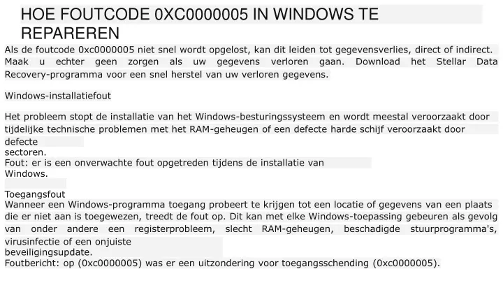 hoe foutcode 0xc0000005 in windows te repareren