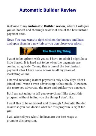 Automatic Builder Reviews
