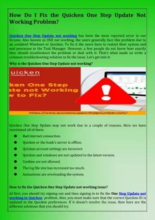 how do i fix the quicken one step update