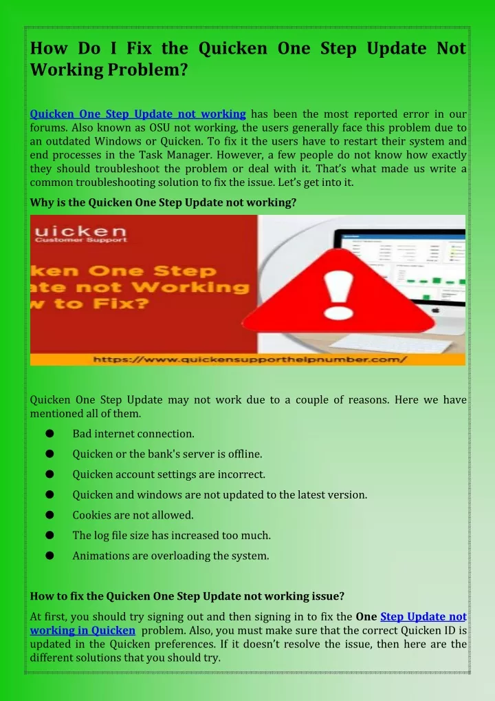 PPT - How Do I Fix The Quicken One Step Update Not Working Problem ...
