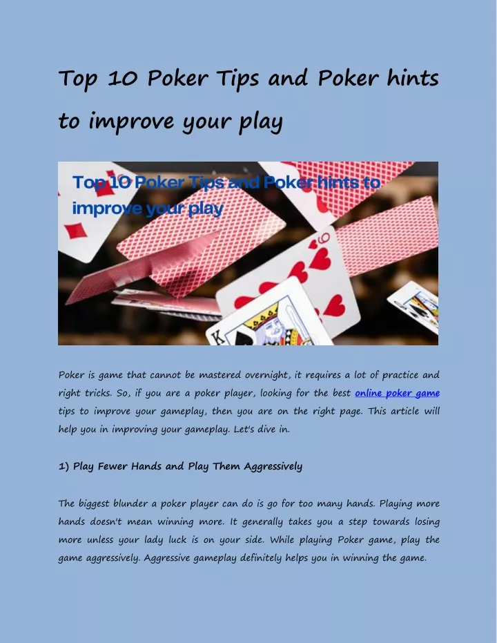 top 10 poker tips and poker hints to improve your