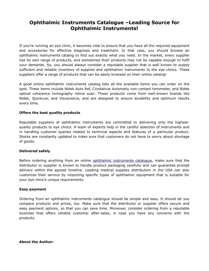 ophthalmic instruments catalogue leading source