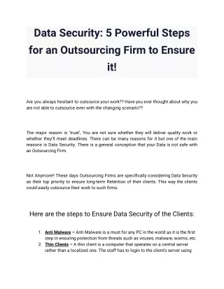 Data Security 5 Powerful Steps for an Outsourcing Firm to Ensure it