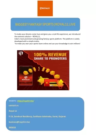 Biggest fantasy sports|royal11.live