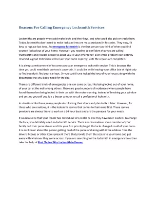 reasons for calling emergency locksmith services