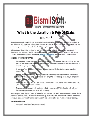 what is the duration fee of etabs course