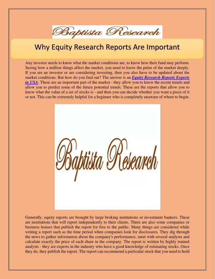 why equity research reports are important