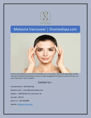 Melasma Vancouver | Ovomedispa.com