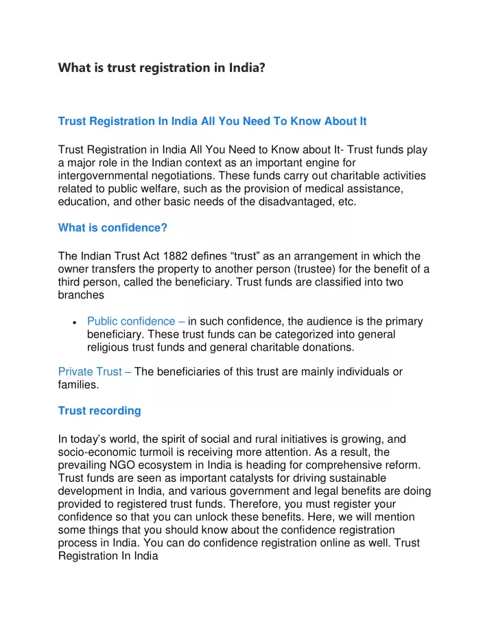 what is trust registration in india