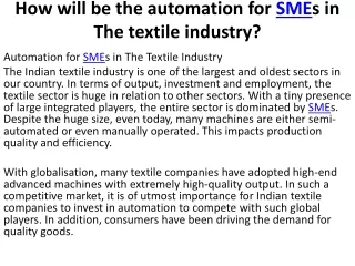 how will be the automation for sme s in the textile industry