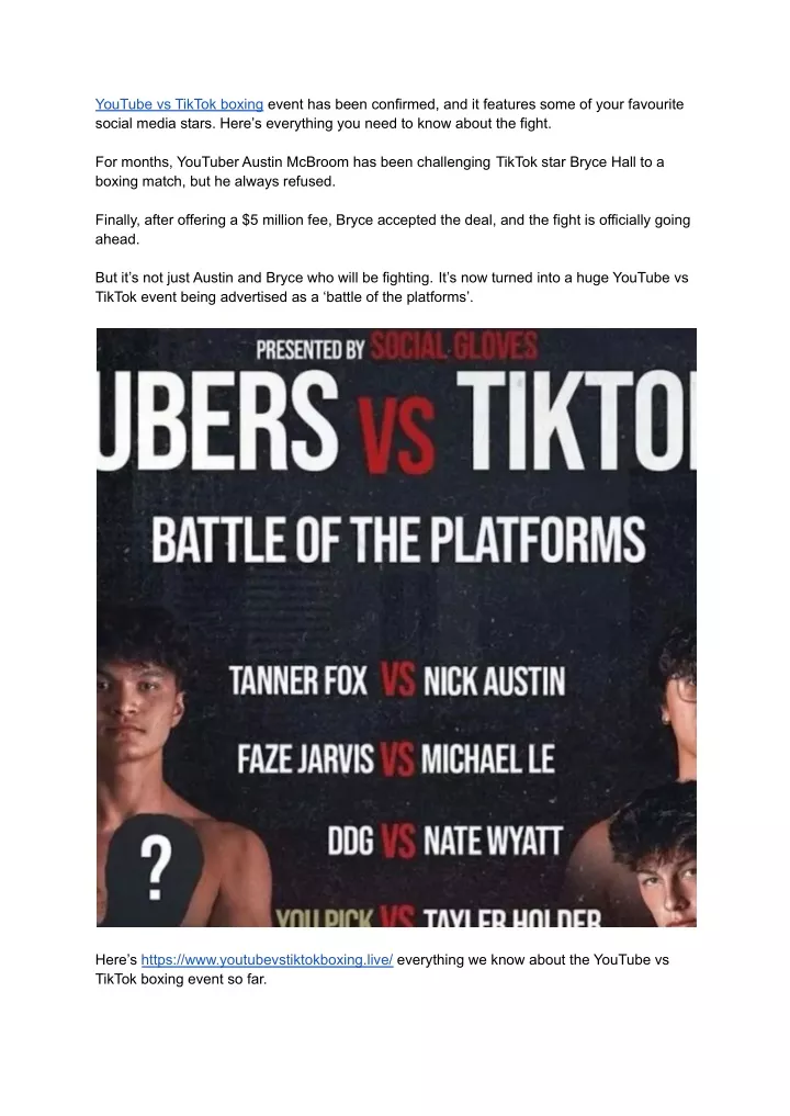 youtube vs tiktok boxing event has been confirmed