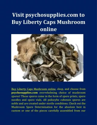 Visit psychosupplies.com to Buy Liberty Caps Mushroom online