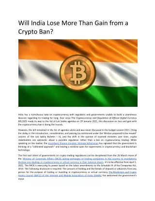 Will India Lose More Than Gain from a Crypto Ban_