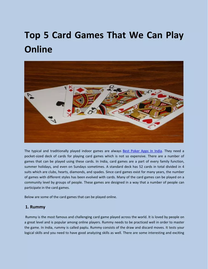 top 5 card games that we can play online