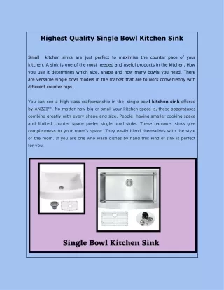 Highest Quality Single Bowl Kitchen Sink