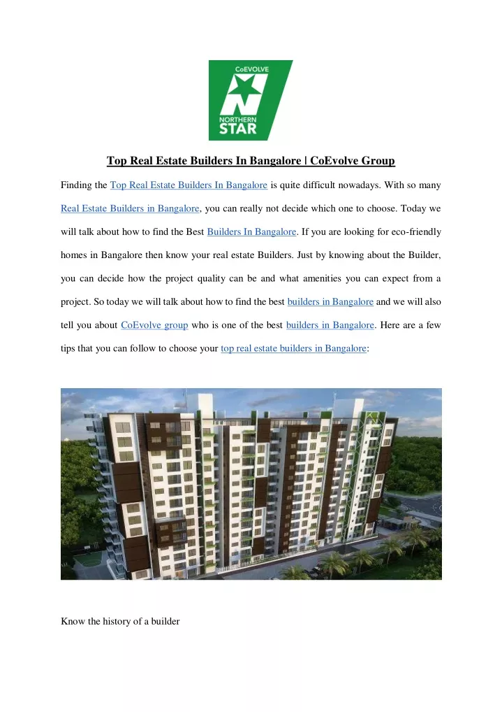 top real estate builders in bangalore coevolve