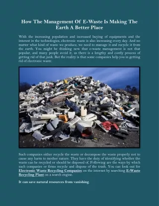how the management of e waste is making the earth