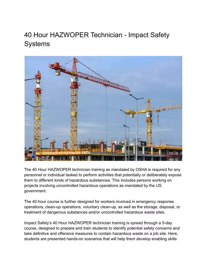 40 hour hazwoper technician impact safety systems