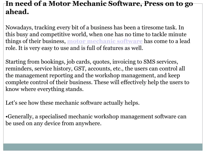 in need of a motor mechanic software press