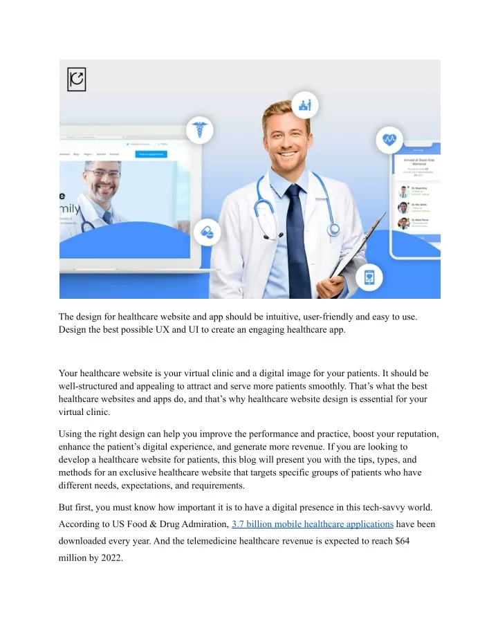 the design for healthcare website and app should