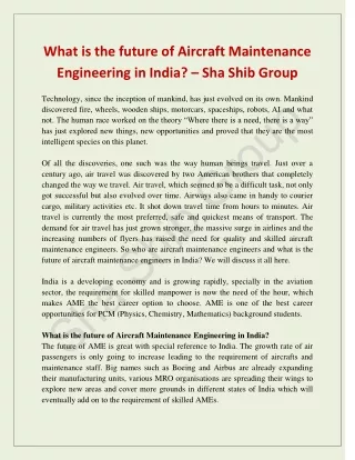 What is the future of Aircraft Maintenance Engineering in India? – Sha Shib Grou