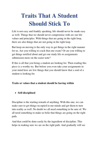 traits that a student should stick to