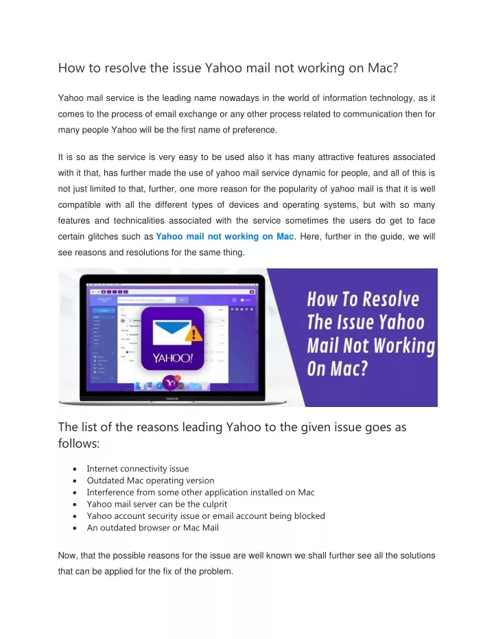 how to resolve the issue yahoo mail not working