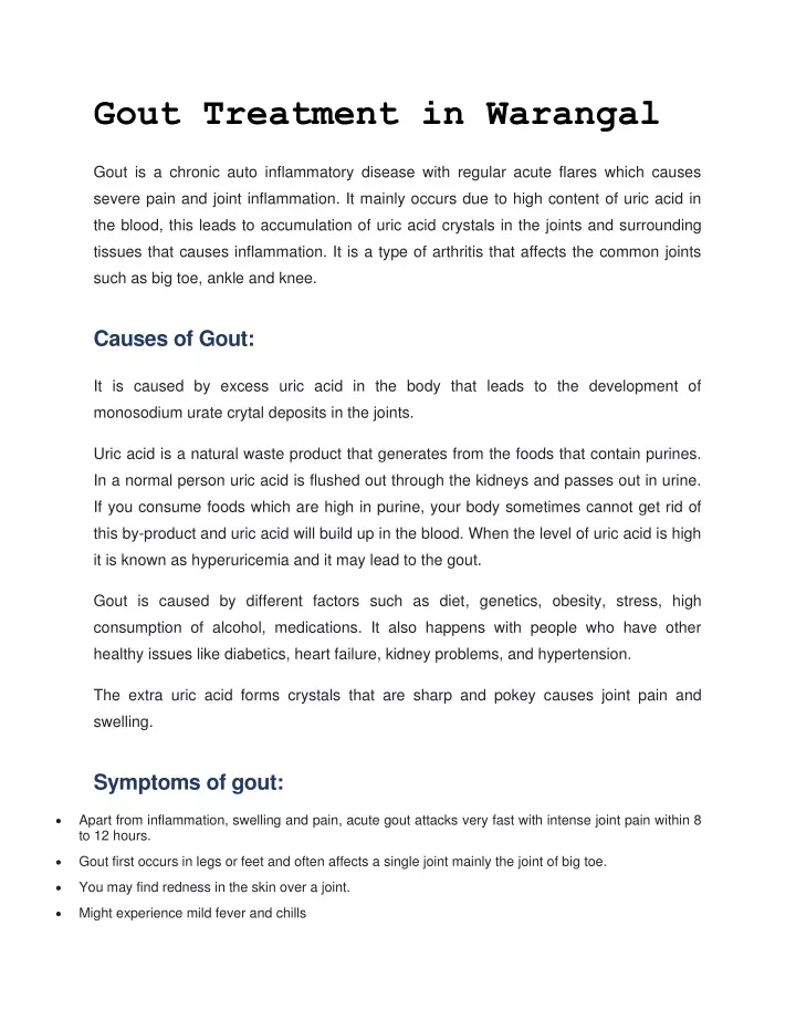 gout treatment in warangal