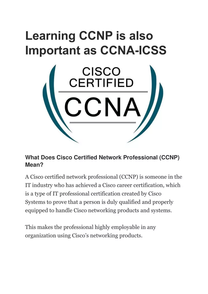 learning ccnp is also important as ccna icss