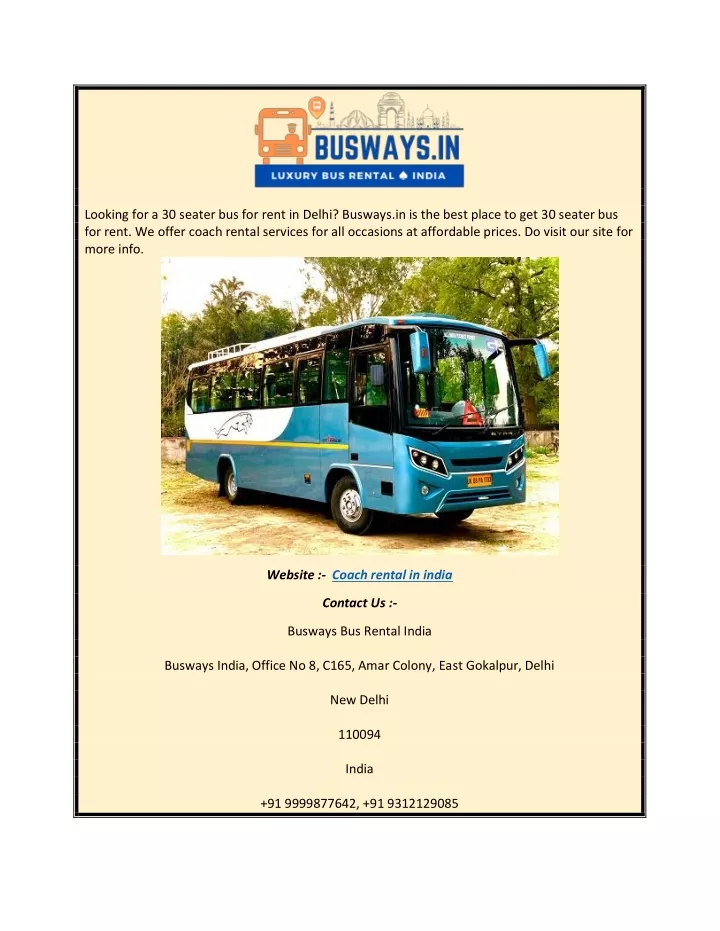 looking for a 30 seater bus for rent in delhi