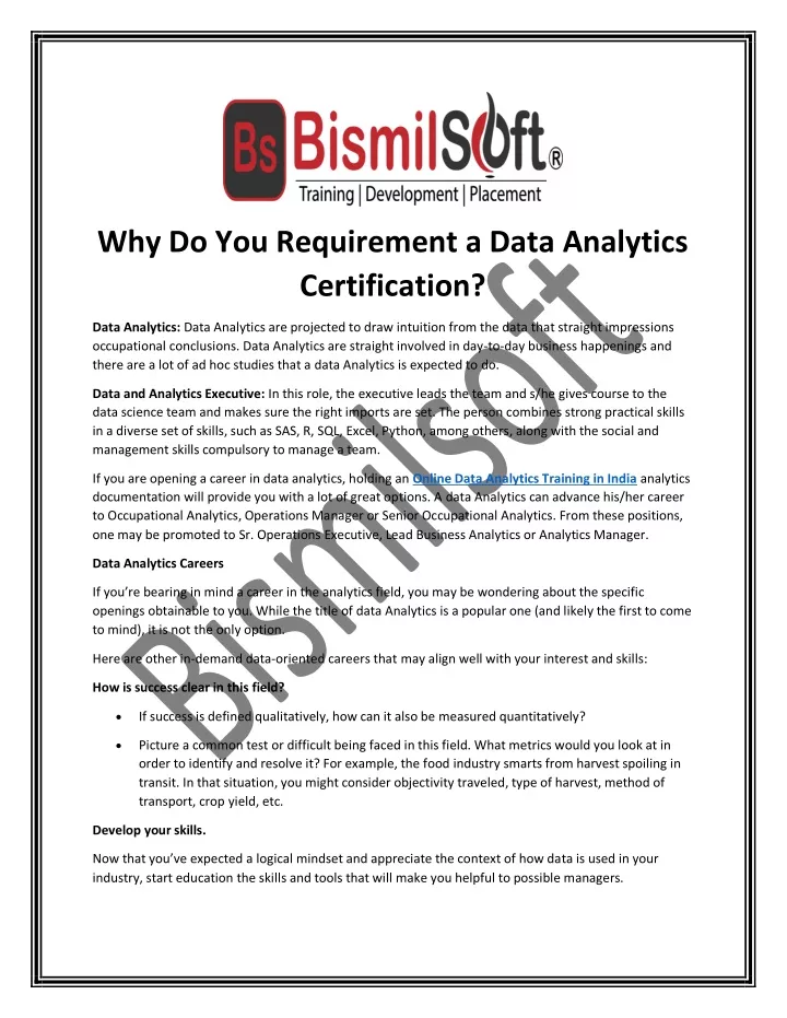 why do you requirement a data analytics