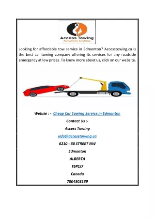 Cheap Car Towing Service In Edmonton | Accesstowing.ca