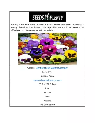 Buy Bean Seeds Online in Australia | Seedsofplenty.com.au